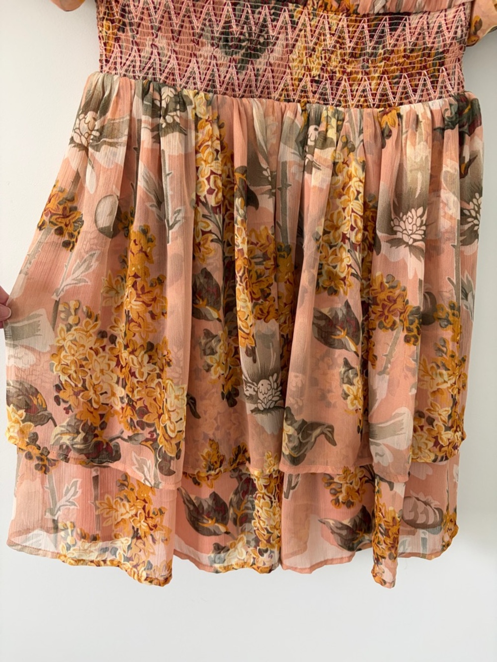 Anthropologie Not So Serious Amaranth Puff Sleeve Floral Tiered Mini Dress S - Picture 4 of 11